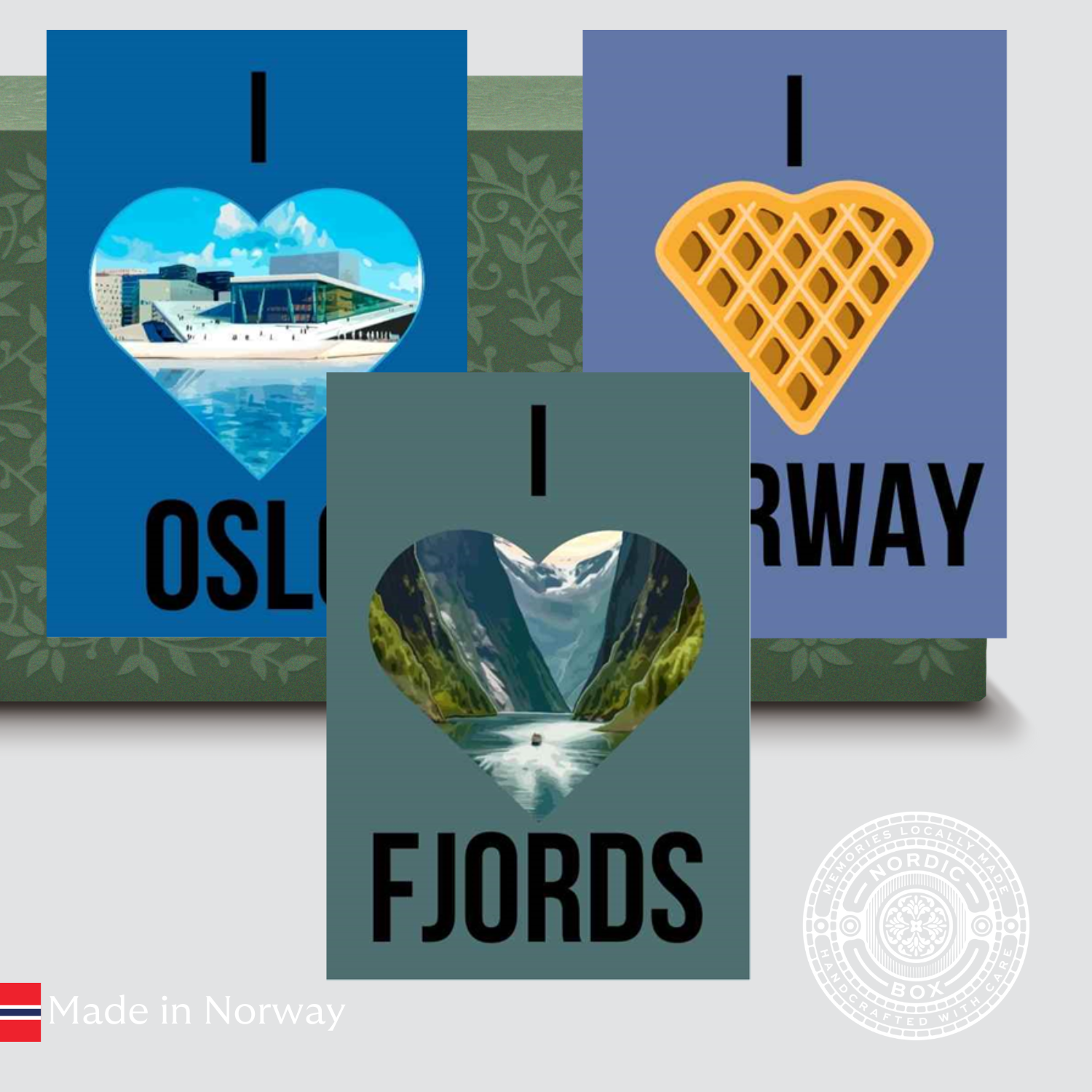 Jeg elsker Norge-magneter, pakke med 3