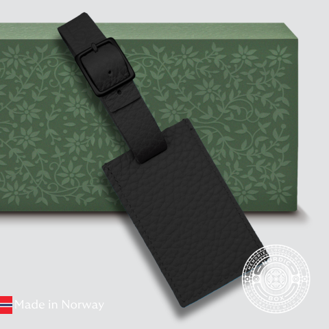 Bagasjelapp i svart skinn