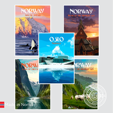 Pack of 5 retro scenes of Norway postcards